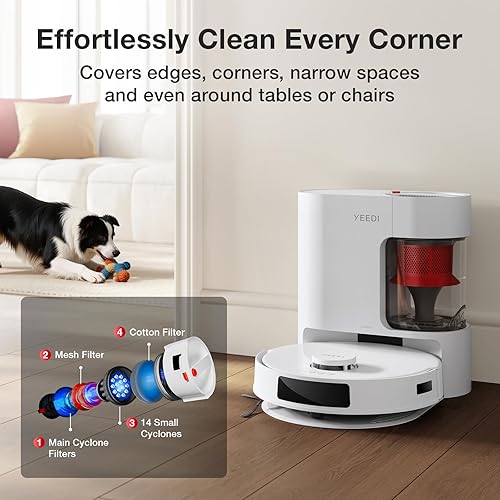 Miniatura 6 de Yeedi C12 Plus Robot Vacuum and Mop, 8000Pa Strong Suction, 7-Week Dust Storage, Bagless Dust Bin, PureCyclone Tech, ZeroTangle Brush, White