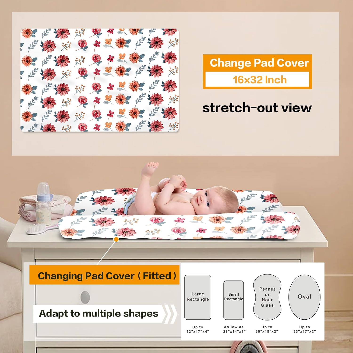 Personalized Girl Crib Bedding Set for Infant Baby: Custom Name Nursery Decor Flower Cartoon Animals Red Baby Blanket Fitted Crib Sheet Changing Pad Cover 3 Pcs(Fixed Size)
