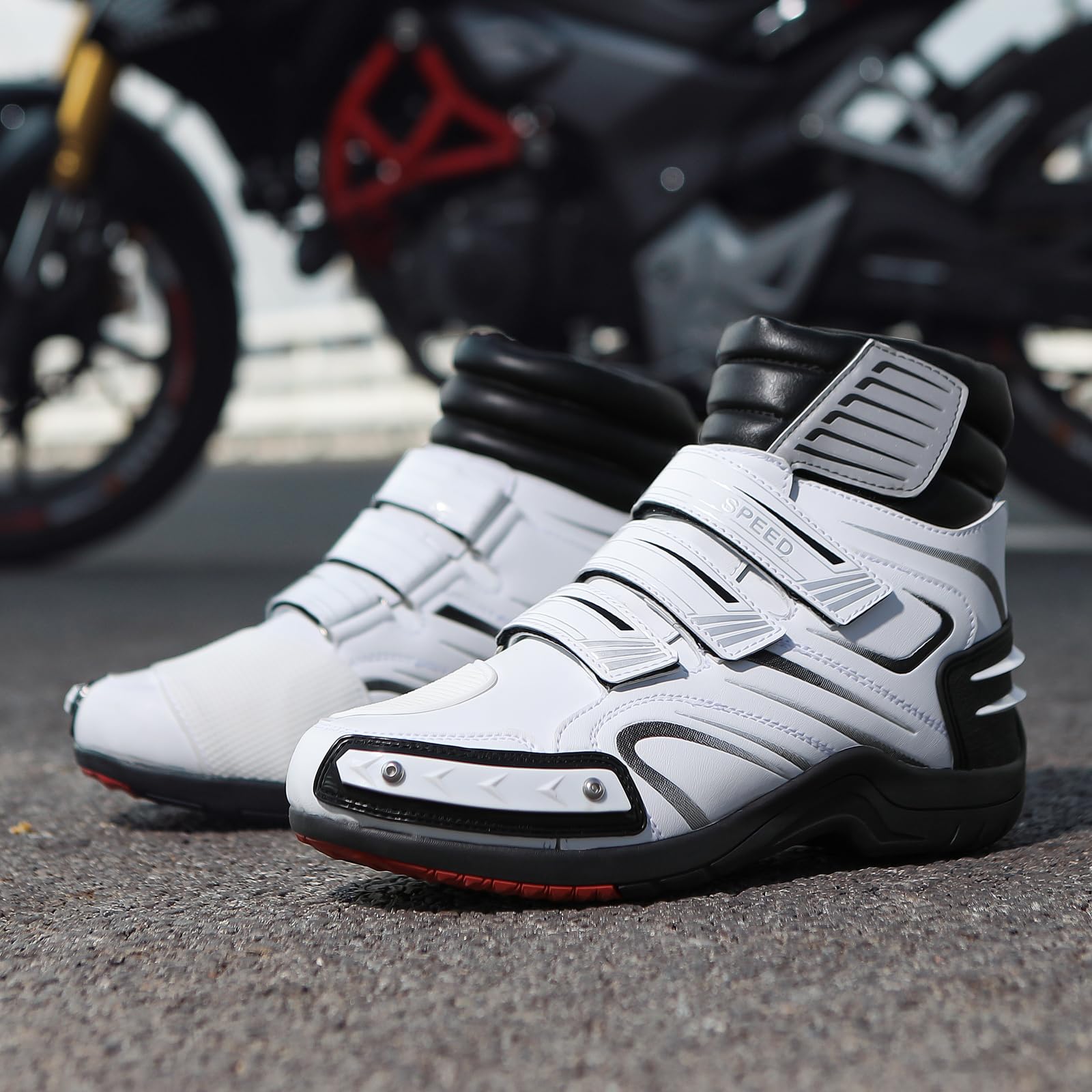 Scarpe da Moto Stivali da Moto da Strada da Uomo Autoadesivi con Supporto per La Caviglia per La Guida in Viaggio