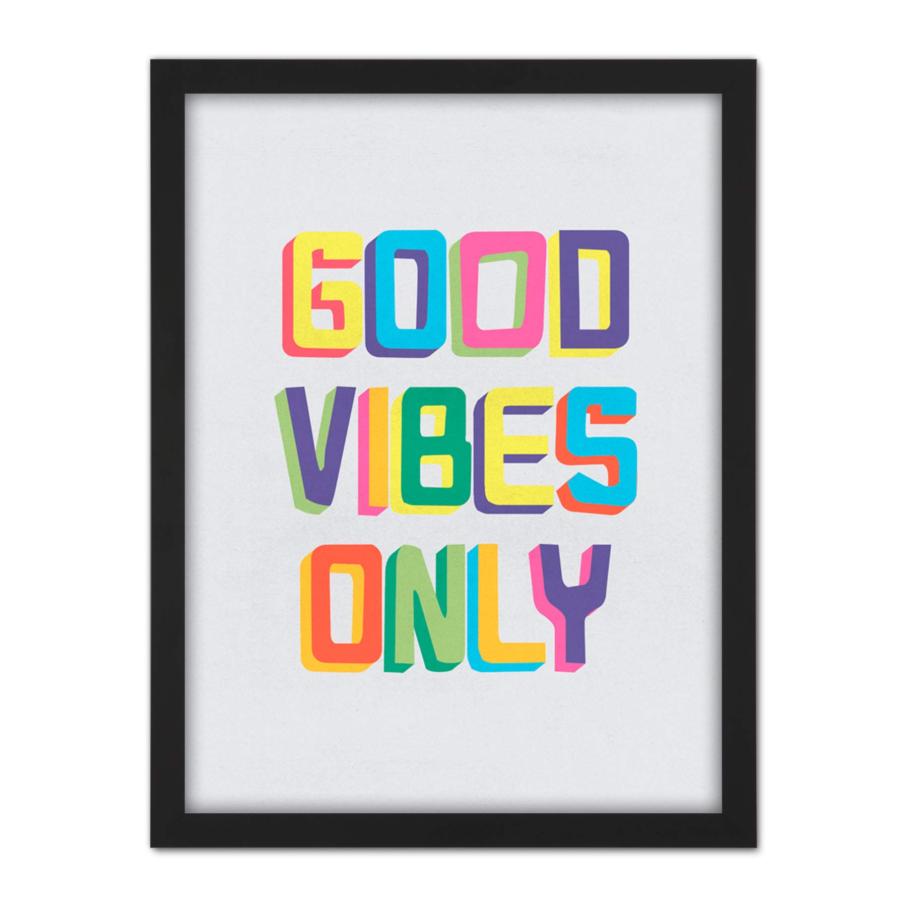 Wee Blue Coo Quote Good Vibes Only Colourful Artwork Framed Wall Art Print 18X24 Inch