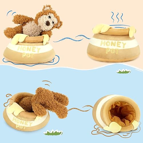 Miniatura 4 de MorisMos Honey Bear - Juego de 2 piezas de oso de peluche, oso de peluche con maceta de miel, juguete de peluche para desarrollo sensorial, peluche