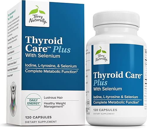 Terry Naturally Thyroid Care Plus - Suplemento para ayudar a la tiroides - Suplemento dietético para energía y apoyo saludable para el cabello -