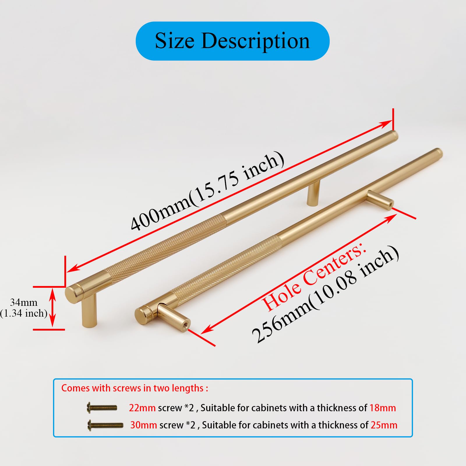 6 Pezzi Maniglie Dorate Lunghe per Armadio Camera da Letto 256mm | Maniglia Moderna per Mobili Armadi Cassetti e Credenza (Cucina Studio e Ripostiglio), Non Lascia Impronte, Viti Incluse