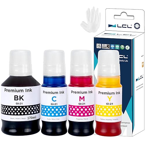 GI-21 G3260 G3270 Ink Bottles Replacement for Canon 21 GI-21 GI21 Ink Refill Bottles for Canon G3260 G3270 G2260 G1220 G1230 G2270 MegaTank Printers (Black 170ML, CMY 70ML, 4-Pack)