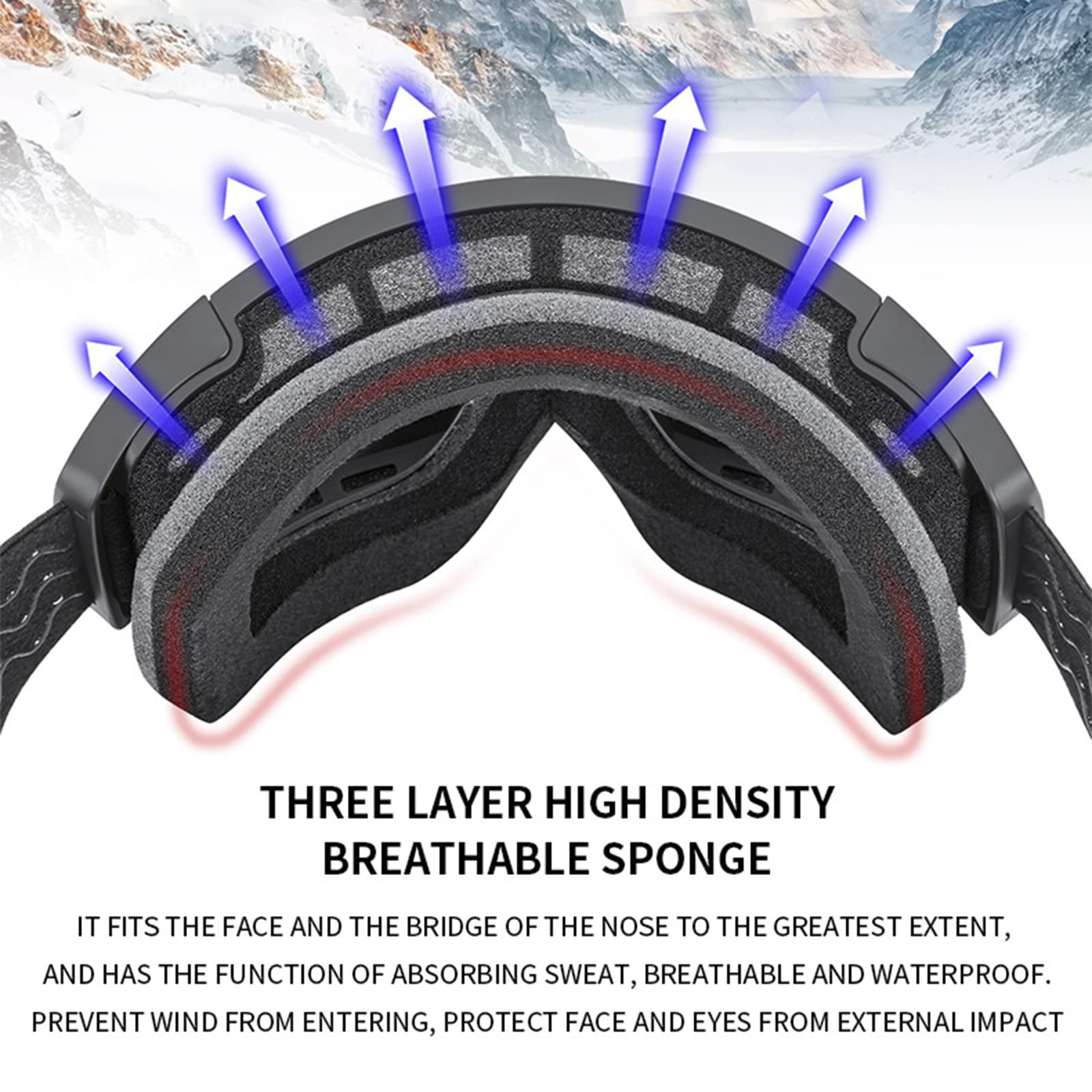 Gafas de Esquí OTG para Hombre Mujer, Anti Niebla 100% Protección UV Máscara Snowboard, Esféricas Grandes Gafas de Nieve con Lentes Magnéticas Intercambiables