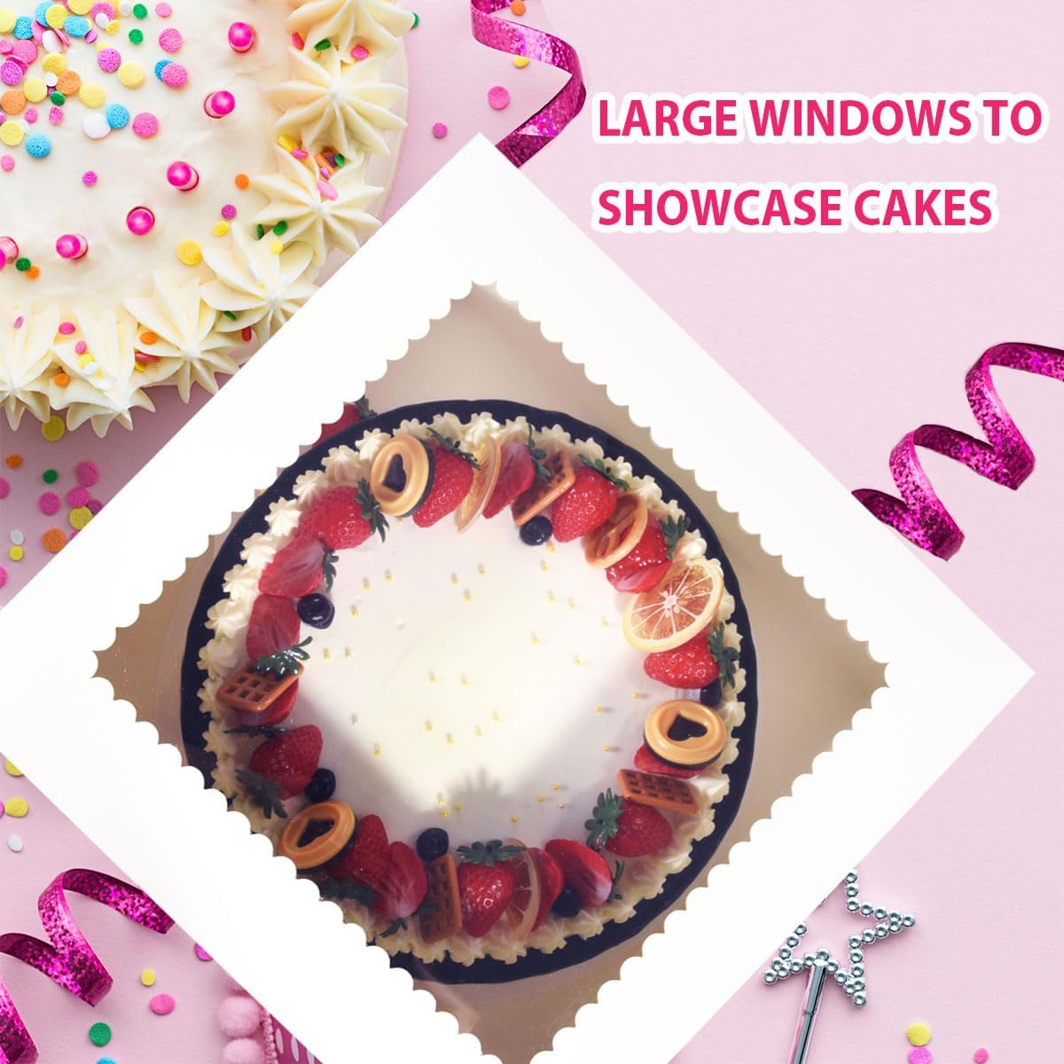 JJO Cake Boxes with Window 14x14x6 Inch 10 Pack,Wedding Cake Boxes,Large Cake Carrier,Disposable Cake Containers for Brownie,Pastries,Cheesecake thumbnail
