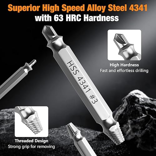 Miniatura 4 de Nuovoware Juego de Extractor de Tornillos Dañados, 6 Piezas Easy Out Herramientas de Broca para Tornillos Pelados, Tuercas y Pernos, Kit Extractor