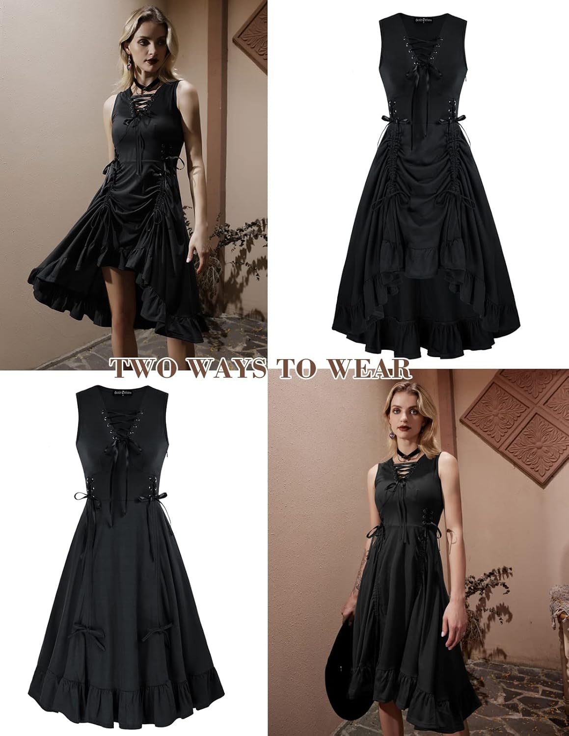 Scarlet Darkness Renaissance Steampunk Dress Lace Up High Low Dress Pirate Costume - Image 3