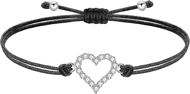 J.Endéar Heart Bracelet for Girls Kids, 925 Sterling Silver Inlaid with Zirconia Filigree Cord Bracelet Gift