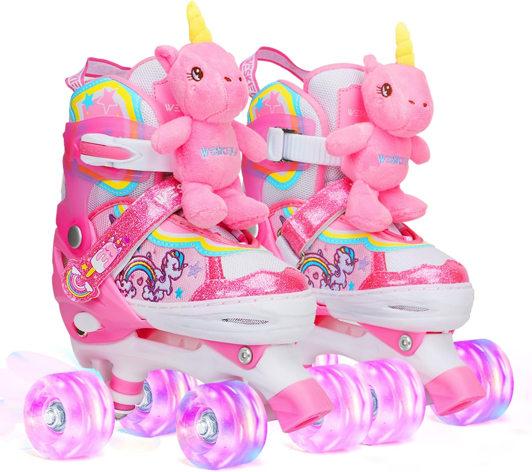 Dino Kids Toddler Roller Skates for Boys Girls,WESKIFAN Dinosaur Quad Skating Shoes with Shiny Light up Wheels&Adjustable Sizes Beginners rollerskates for Birthday Xmas Gifts