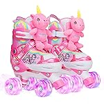 Unicorn Doll Kids Toddler Roller Skates for Girls,WESKIFAN Quad Skating Shoes With Shiny Light up Wheels&Adjustable Sizes Beginners rollerskates for Birthday Xmas Gifts,Patines para Nias Nios