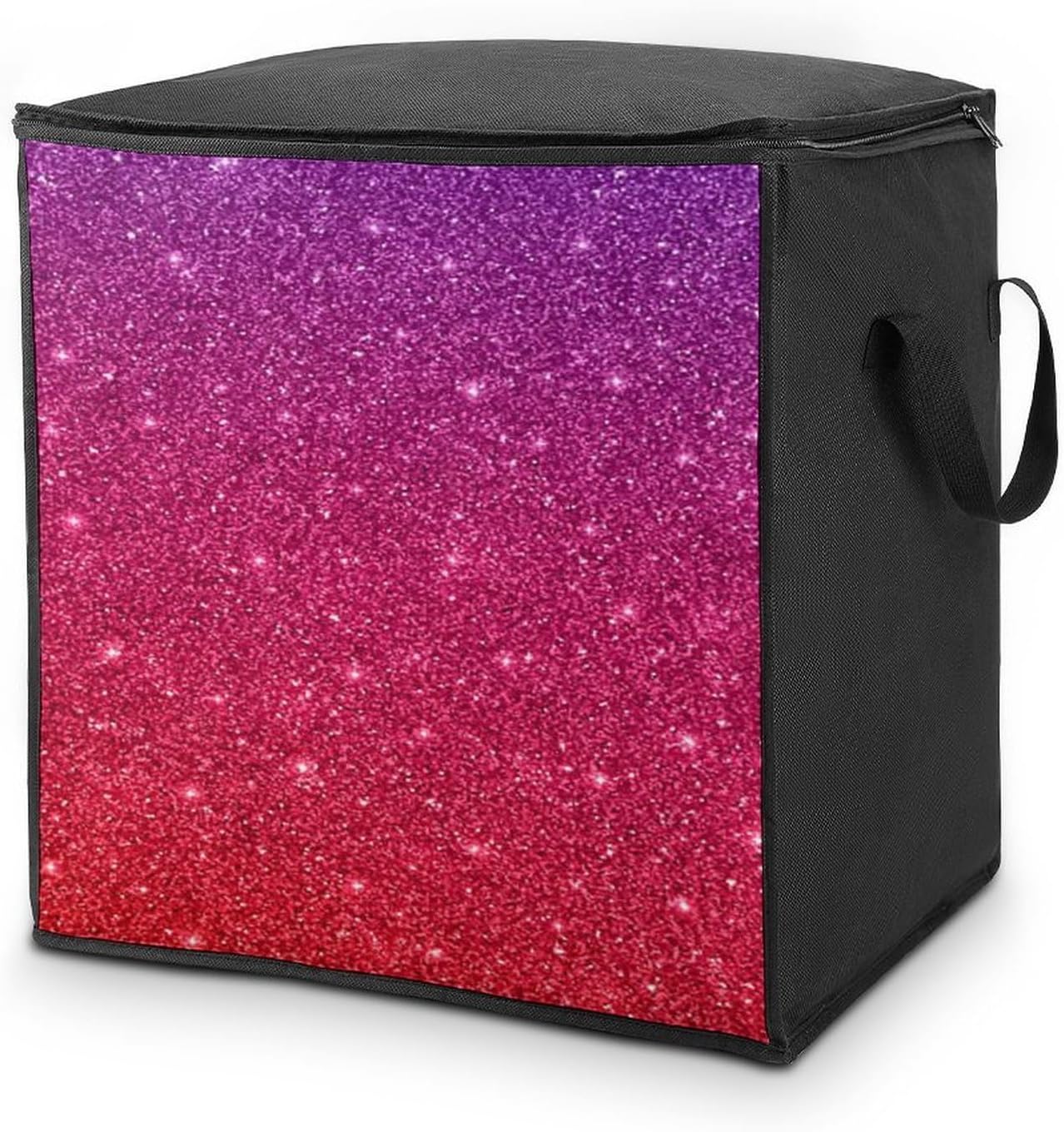 Gradient Sequin Sparkle Storage Bag with Zippers And Handle Extra Large Bedding Comforter Storage Bag Foldable Blanket Storage Bags Fabric Moving Bags for Closet Organizer (70L)
