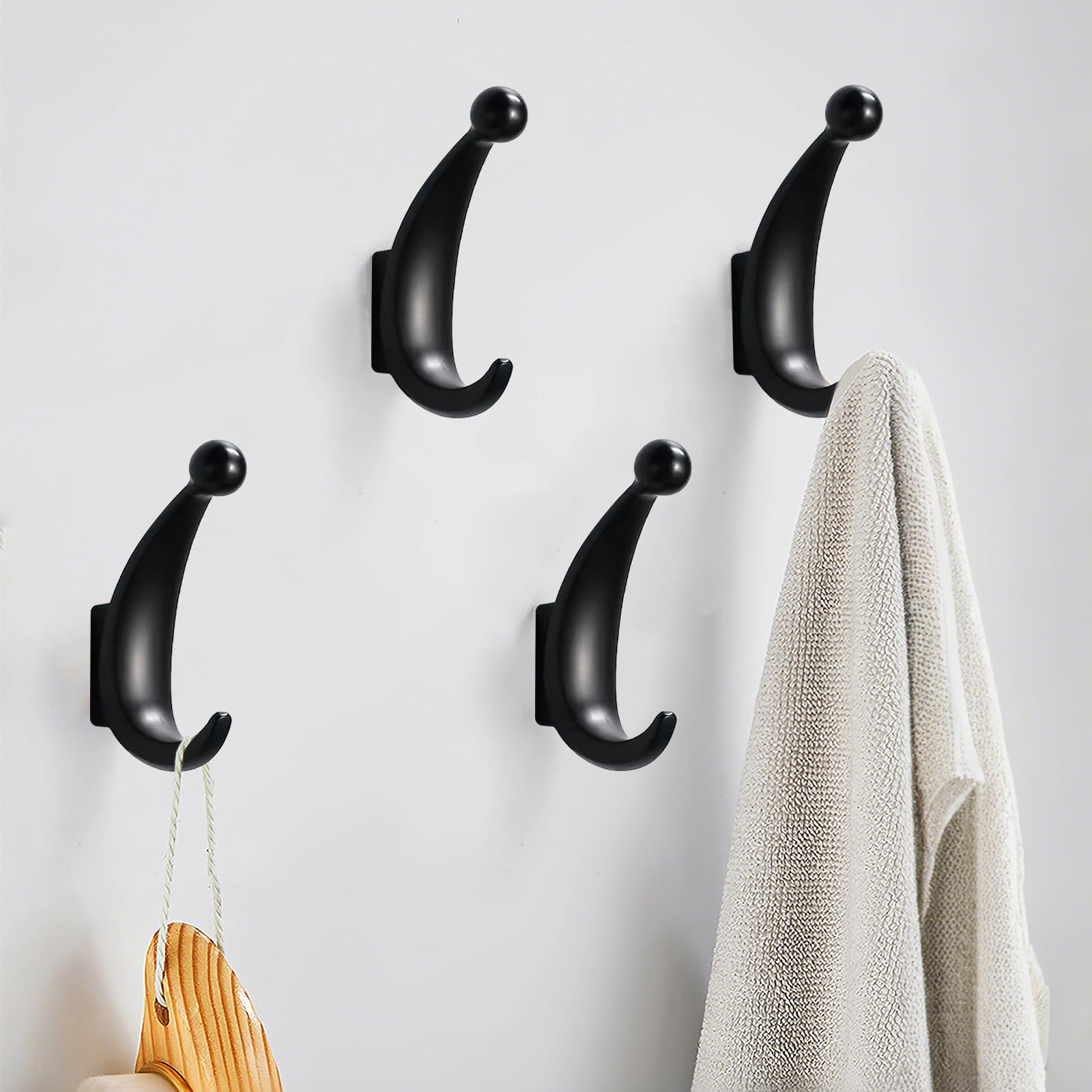 Yundoza Door Hooks Screw in, 2 Pack Metal Bathroom Towel Hook for Coat Robe Keys Clothes Bags(Matte Black) - Image 3