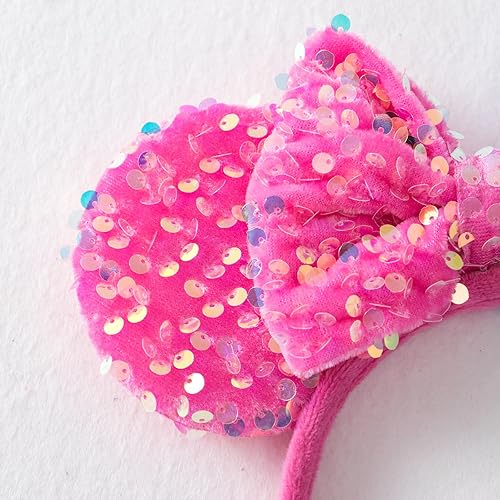 Miniatura 4 de Diadema de orejas de ratón rosa y azul con lazo de lentejuelas para fiesta de revelación de género