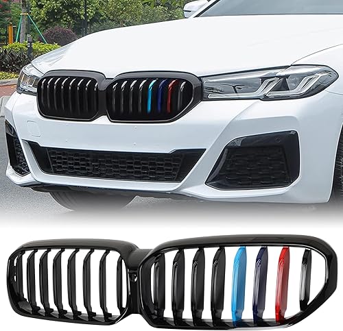 Miniatura 37 de Rejilla frontal F10 para riñón con doble listón, color negro brillante, compatible con BMW Serie 5 2010-2017, F10, F11, F18, Sedan 520i, 528i, 535d