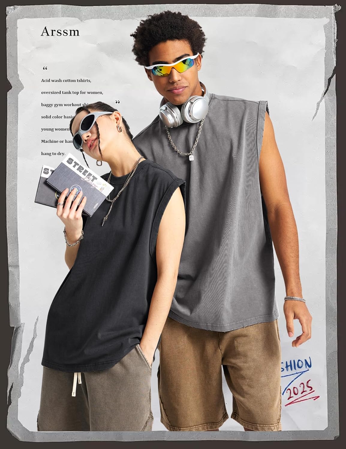 Arssm Sleeveless Shirts for Men Tank Tops Cotton Acid Wash Tees Muscle Workout Running Tank Tops - Image 6