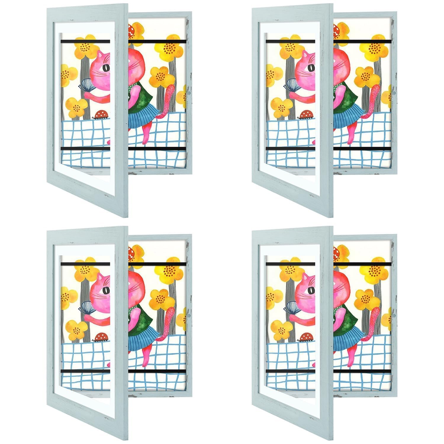 4 Pack 10x12.5 Front-Opening Kids Artwork Frames Changeable (Teal Blue)