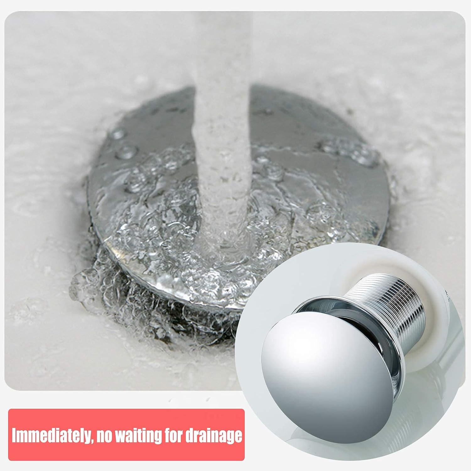 Chrome Pop Up Drain,Bathroom Sink Drain with Removable Brass Strainer Basket,Without Overflow Lavatory Vessel Basin Sink Drain Stopper Polished Chrome,83606C.