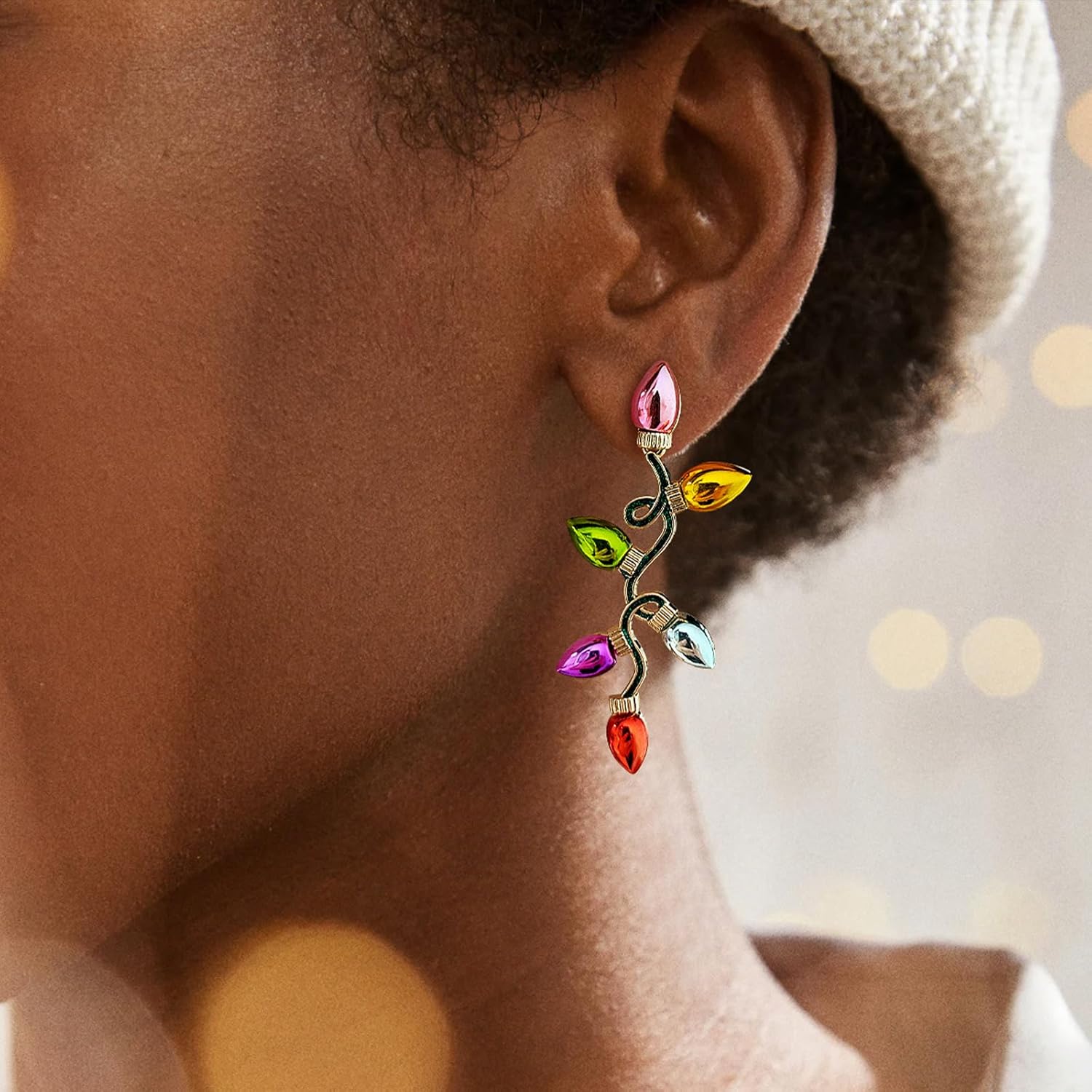Christmas Light Earrings Studs for Women Delicate Colorful Light Dangle Earrings Hypoallergenic Cute Drop Earrings for Holiday Party Jewelry Gift - Image 2