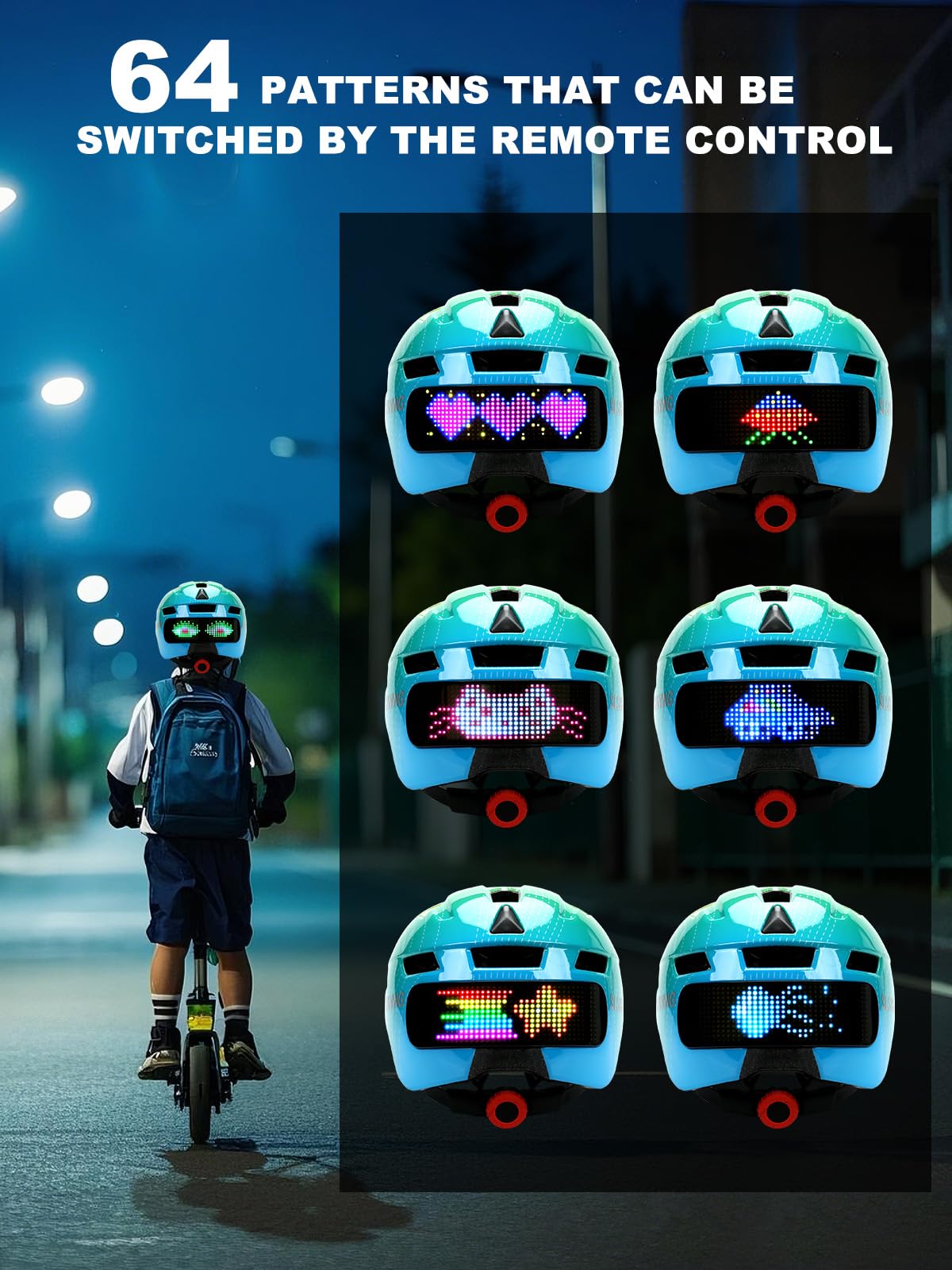 Casco da bici per bambini con display a LED con indicatori di direzione, casco da bici con controller wireless, fodera in EPS | parasole rimovibile caschi leggeri per adolescenti