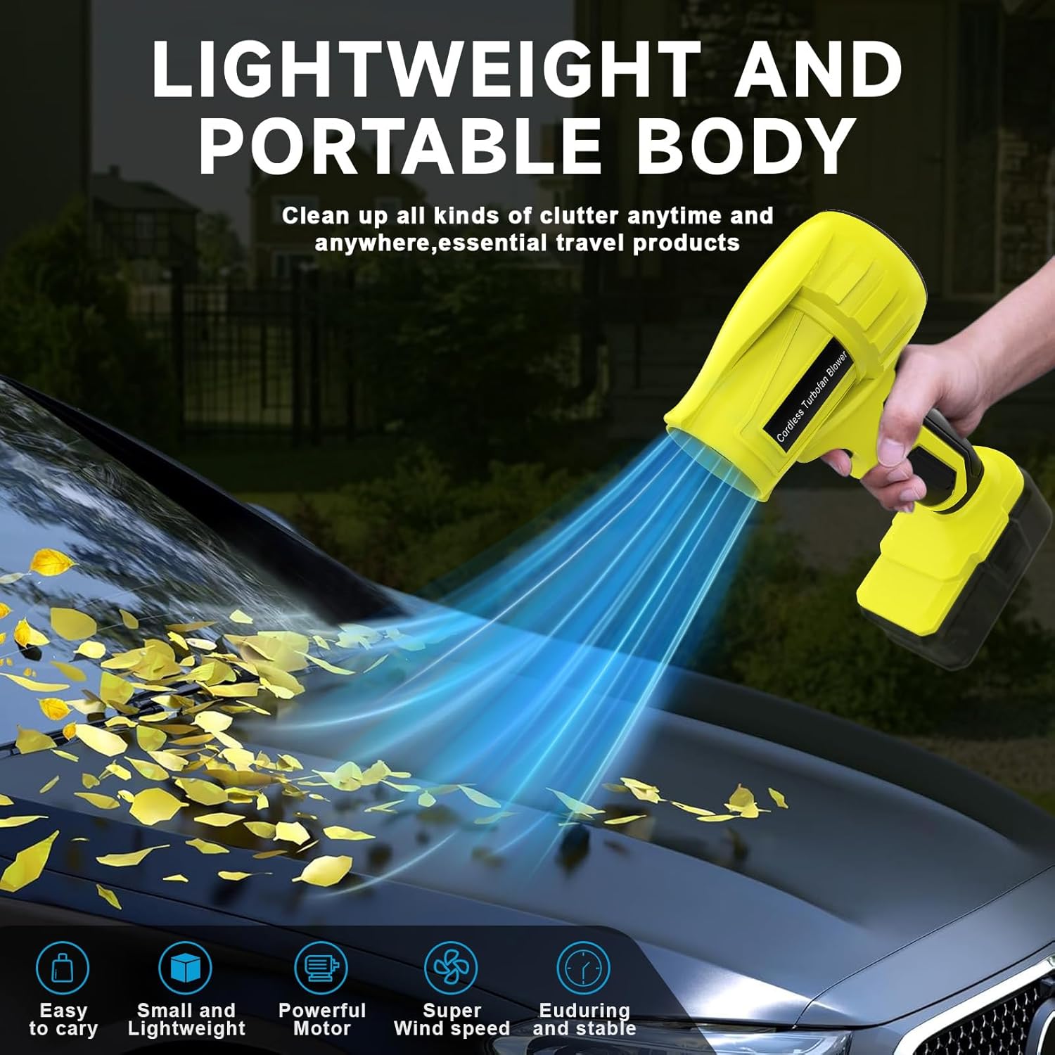 Powerful Leaf Blower 21V 130000RPM, Lightweight Handheld Electric Leaf Blower with 2 Speed ​​Modes for Yard, Garden, Lawn Care, Car Drying, Leaves and Dust (Batteries not Included)