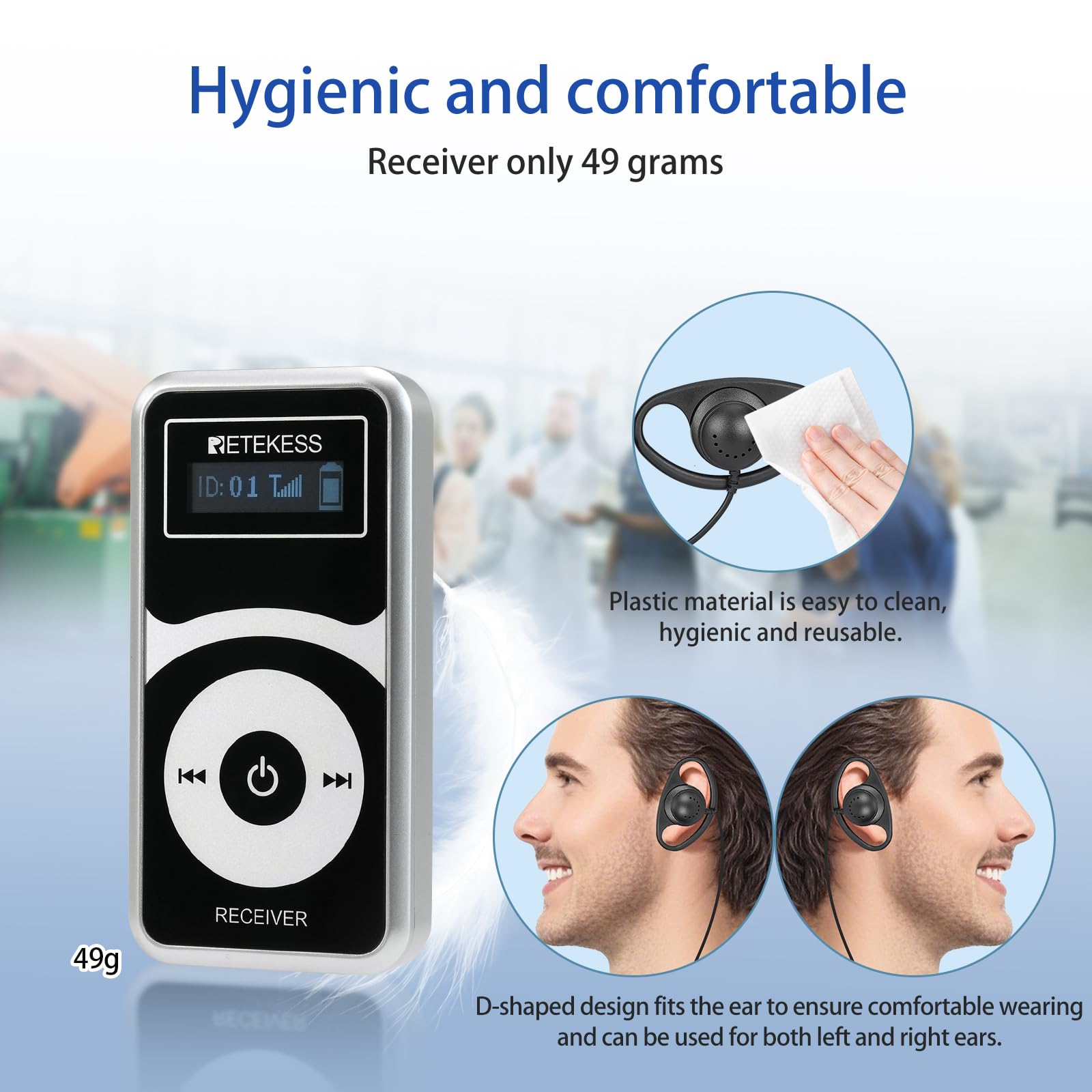 Retekess T130Pro Wireless Audio Guide System, Riduzione del Rumore Migliorata, Sistema di Guida Turistica Whisper, 160m, per Visita Fabbrica (1 Trasmettitore 10 Ricevitori)