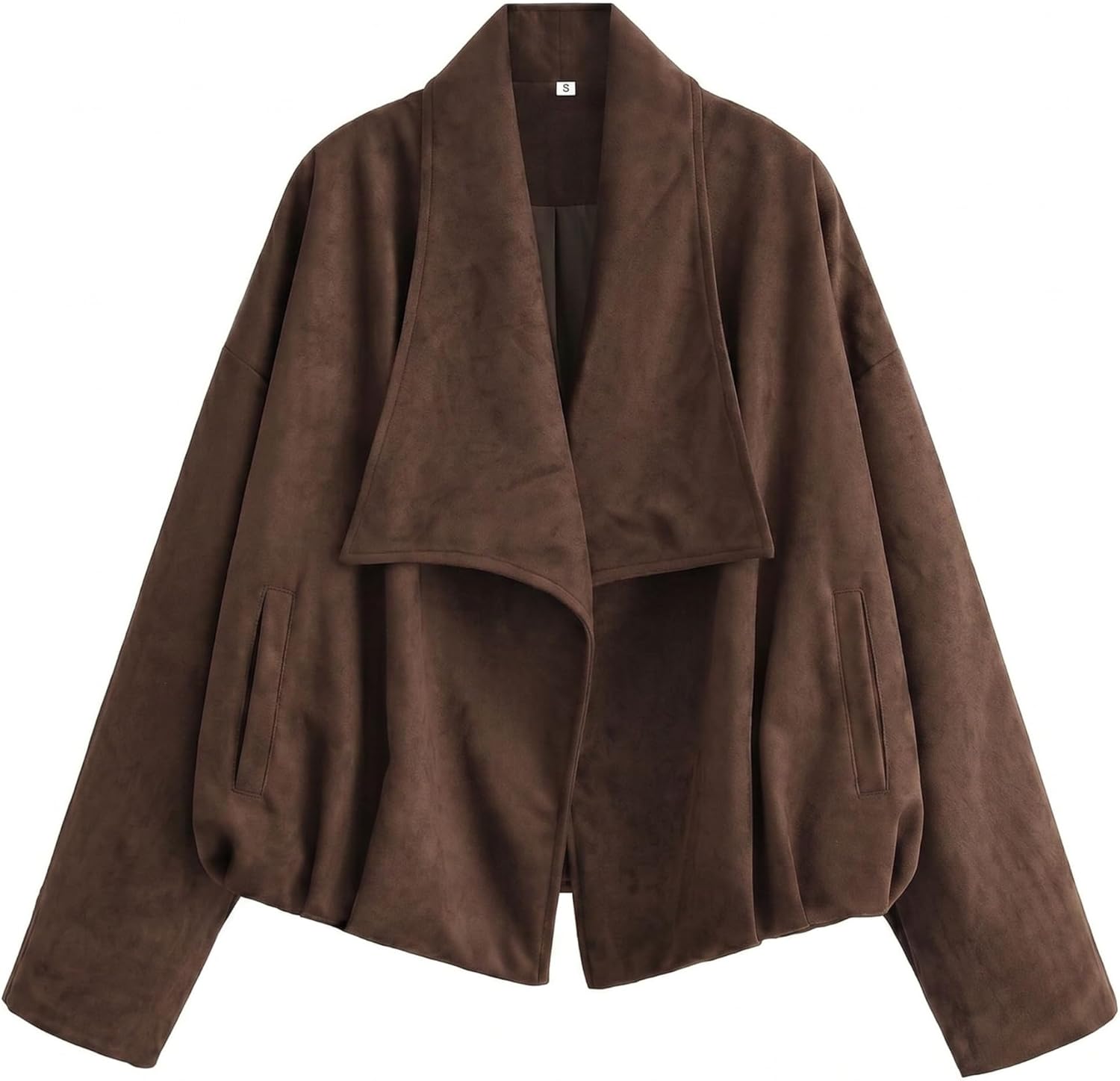 Xaspee Womens Faux Suede Wrap Jacket Open Front Coat with Lapel Collar Long Sleeve Casual Spring Fall Outerwear with Pockets