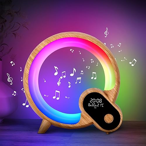 Reloj despertador Sunrise, lámpara de mesa colorida con altavoces Bluetooth, pantalla de horafechatemperatura, luz de despertador, aplicacióncontrol