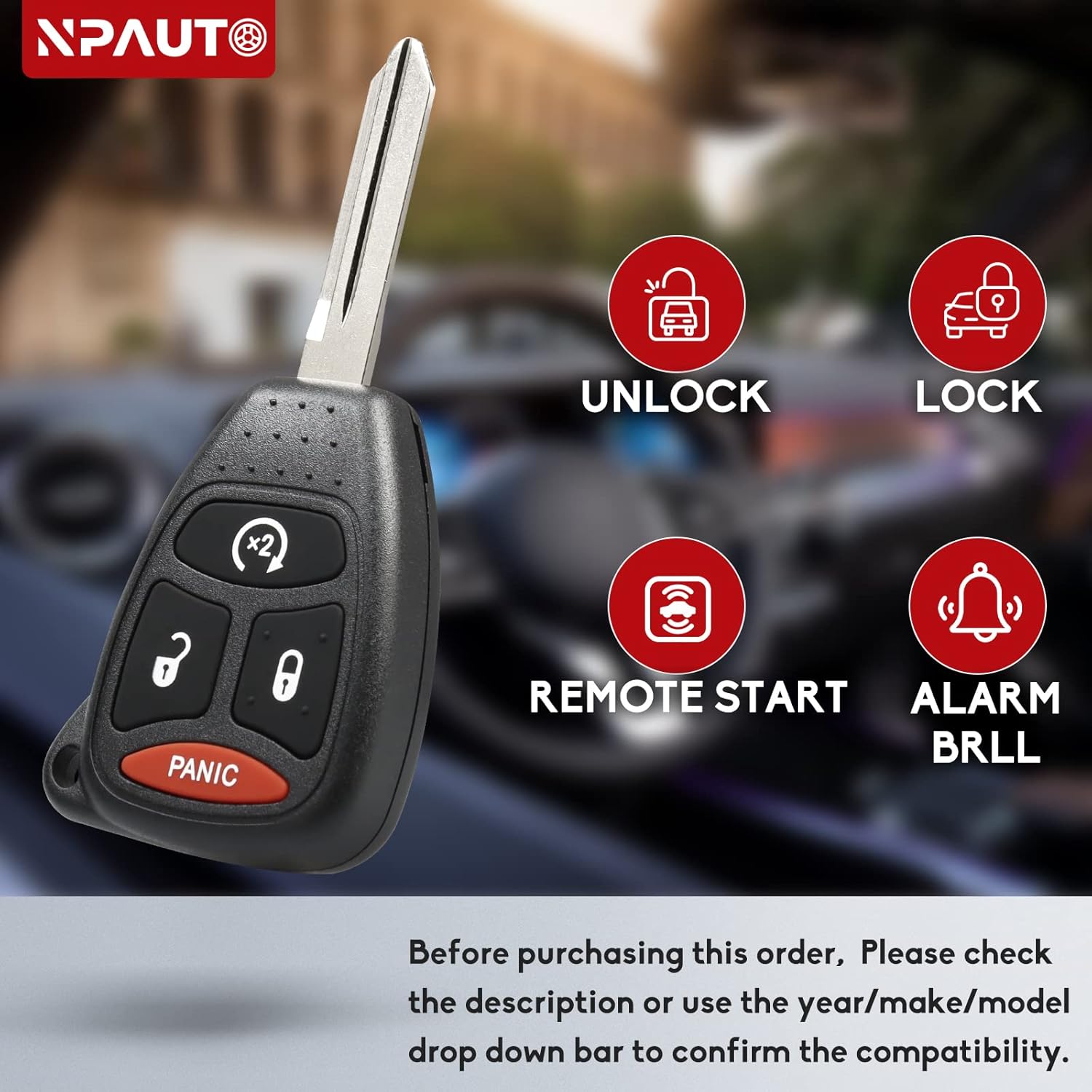 NPAUTO Key Fob Replacement, Fits for Dodge Ram 1500 2500 3500 2007-2009, Jeep Wrangler/Patriot/Compass, Chrysler Aspen, Durango & More - Keyless Entry Remote Start Control Car Key Fobs, KOBDT04A, 2Pcs - Image 4