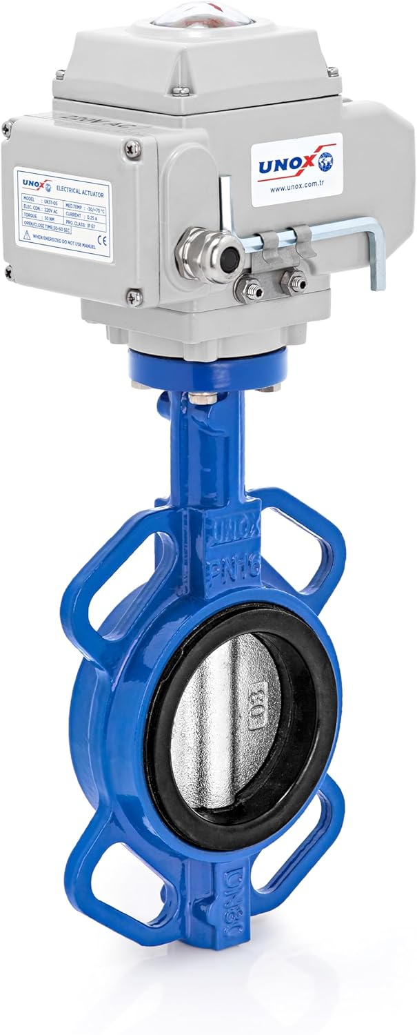 UNOX Butterfly Valve DN80 (3") 110V AC Electric Actuator Wafer Type Stainless Steel AISI304 Disc EPDM Seat GGG40.3 Body for Water & Air | Industrial Butterfly Valves