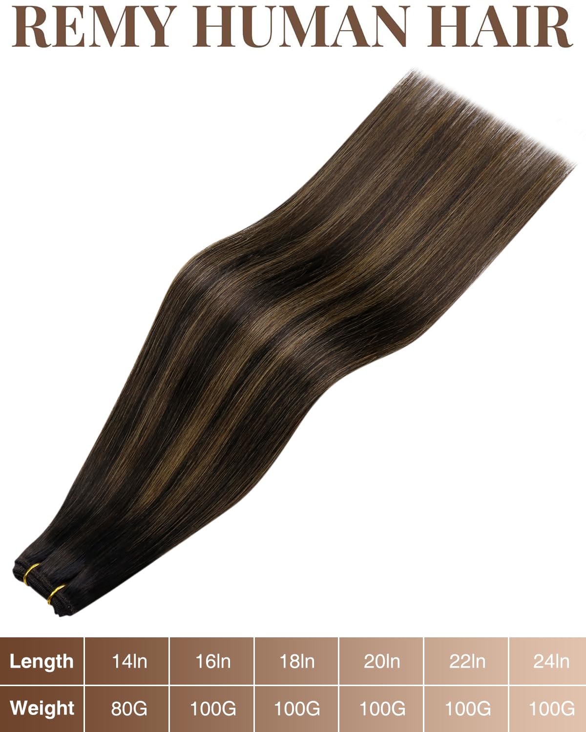 Hetto Treski z prawdziwych włosów, 100 g, 55 cm, pasemka do przedłużania włosów, balejaż, najciemniejszy brąz do jasnego brązu Remy, proste, niewidoczne, podwójne przedłużenie włosów #2/8/2