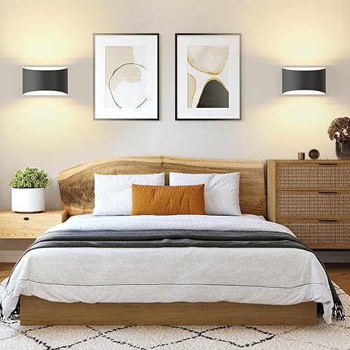Miniatura 8 de FOLKSMATE Juego de 2 apliques de pared LED modernos, 3000 K de color blanco cálido, luz de montaje en pared de 10 W, iluminación de pared negra mate