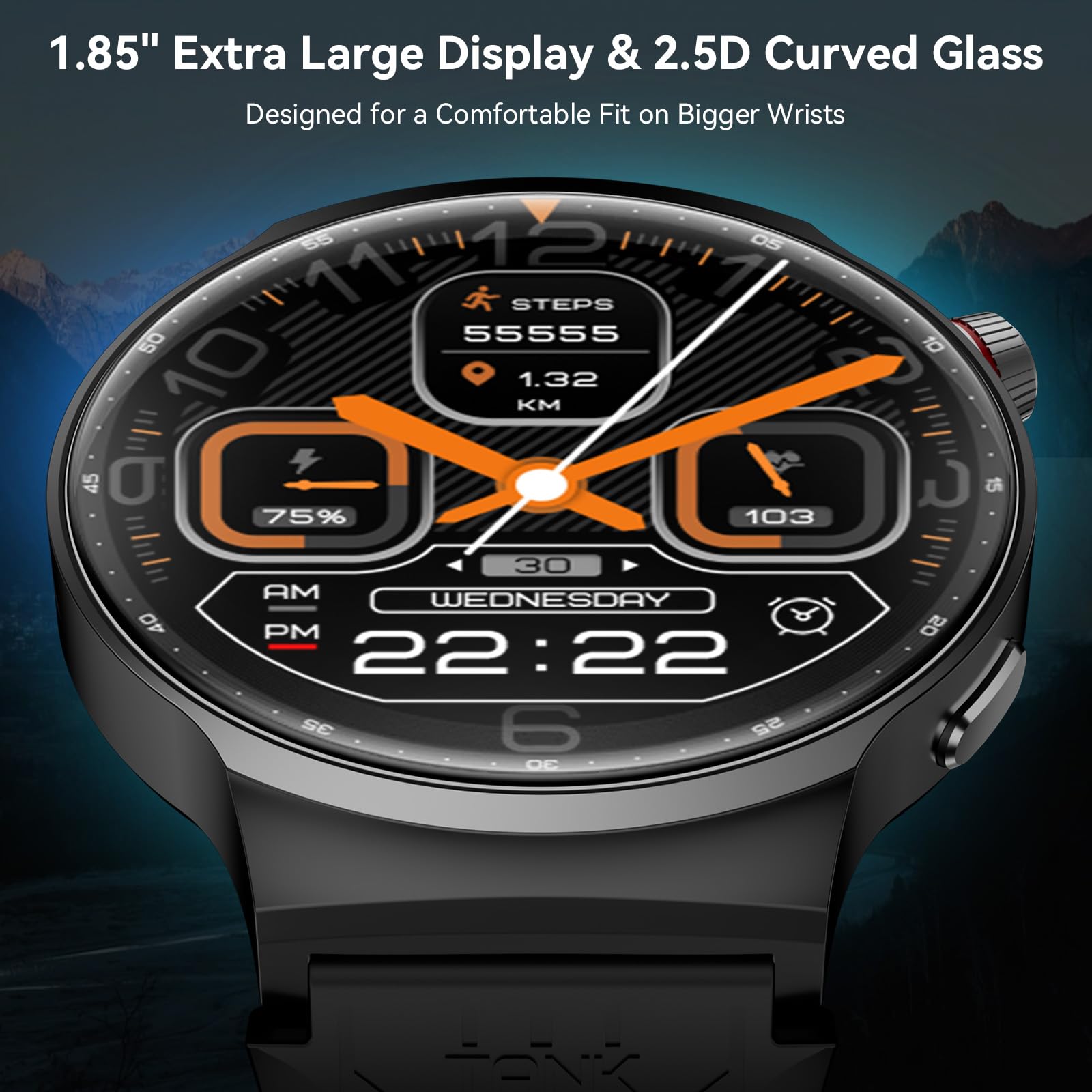 AMAZTIM Smart Watch for Men, 1.85" Ultra-Large Display, 120 Days Extra-Long Battery, Military-Grade Materials, Answer/Dial Calls, 100+ Sports Modes, 24/7 Heart Rate & Sleep Monitor, for Android & iOS