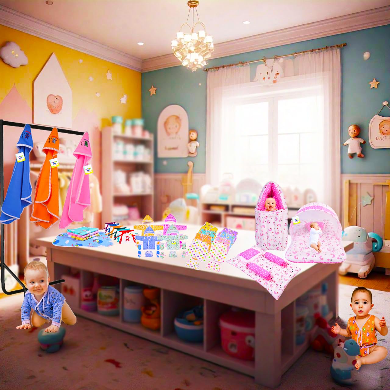 Babloo 56 in 1 New Born Baby Products All | Gift Packs | Baby Shower | Infants Grooming | Maternity Kit | Baby Bedding | Clothes | Essential Items | Daily Combo (0-6 Months) Pink - 56 Count 2