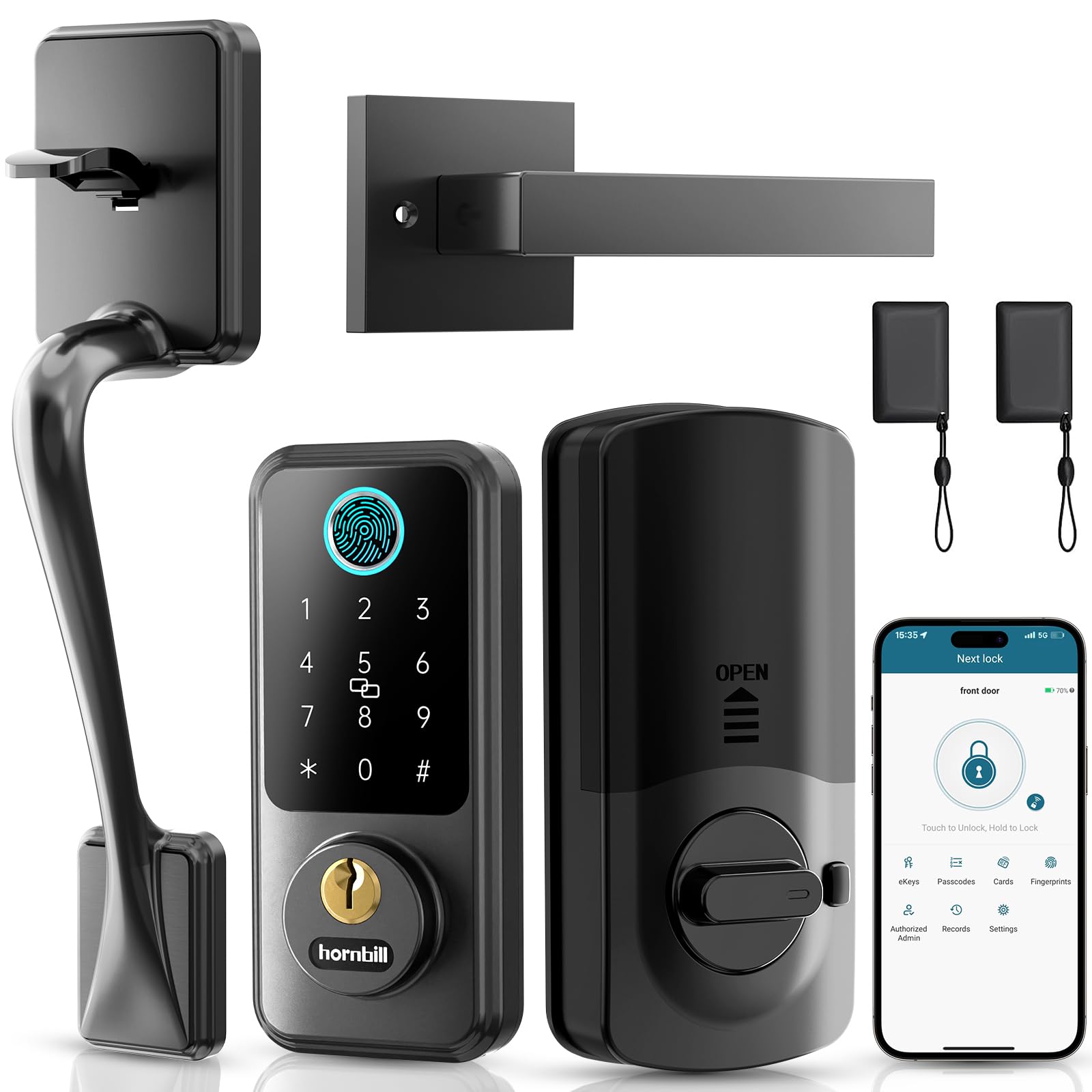 Smart Biometric Deadbolt, 5-in-1 Keyless Entry Fingerprint Unlock, IC Card, Auto-Lock, Digital Keypad for Home (Black)