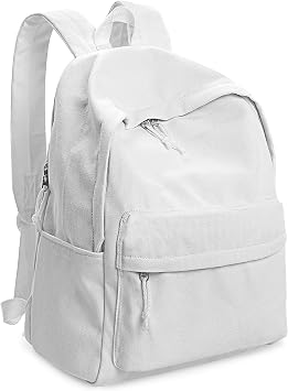 Zicac Diy Canvas Backpack Daypack Satchel Backpack White, with Side Pocket