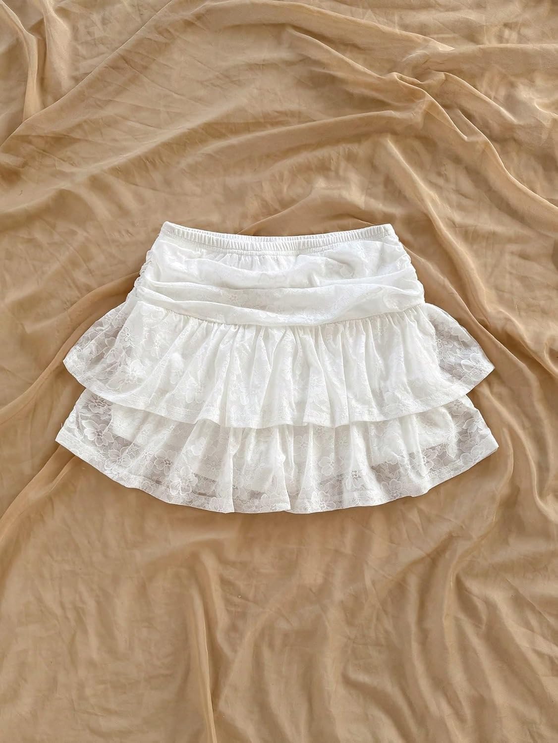 Women's Basic Mini Skirt Lace Double Ruffle Hem Mini Skirt