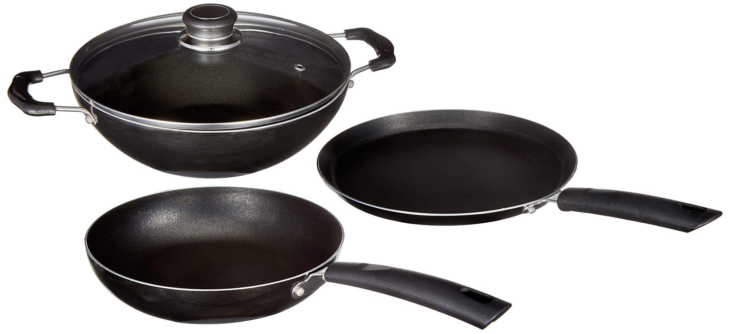 Amazon Brand - Solimo 3-Piece Non-Stick Aluminium Cookware Set(Frypan,