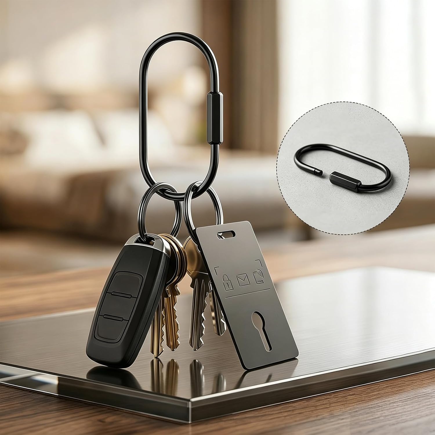 Brass Screw Lock Keychain with 4 Rings Brass Key Rings Chain Carabiner Keychain Clip Men Women Car Purse Bag Charms
