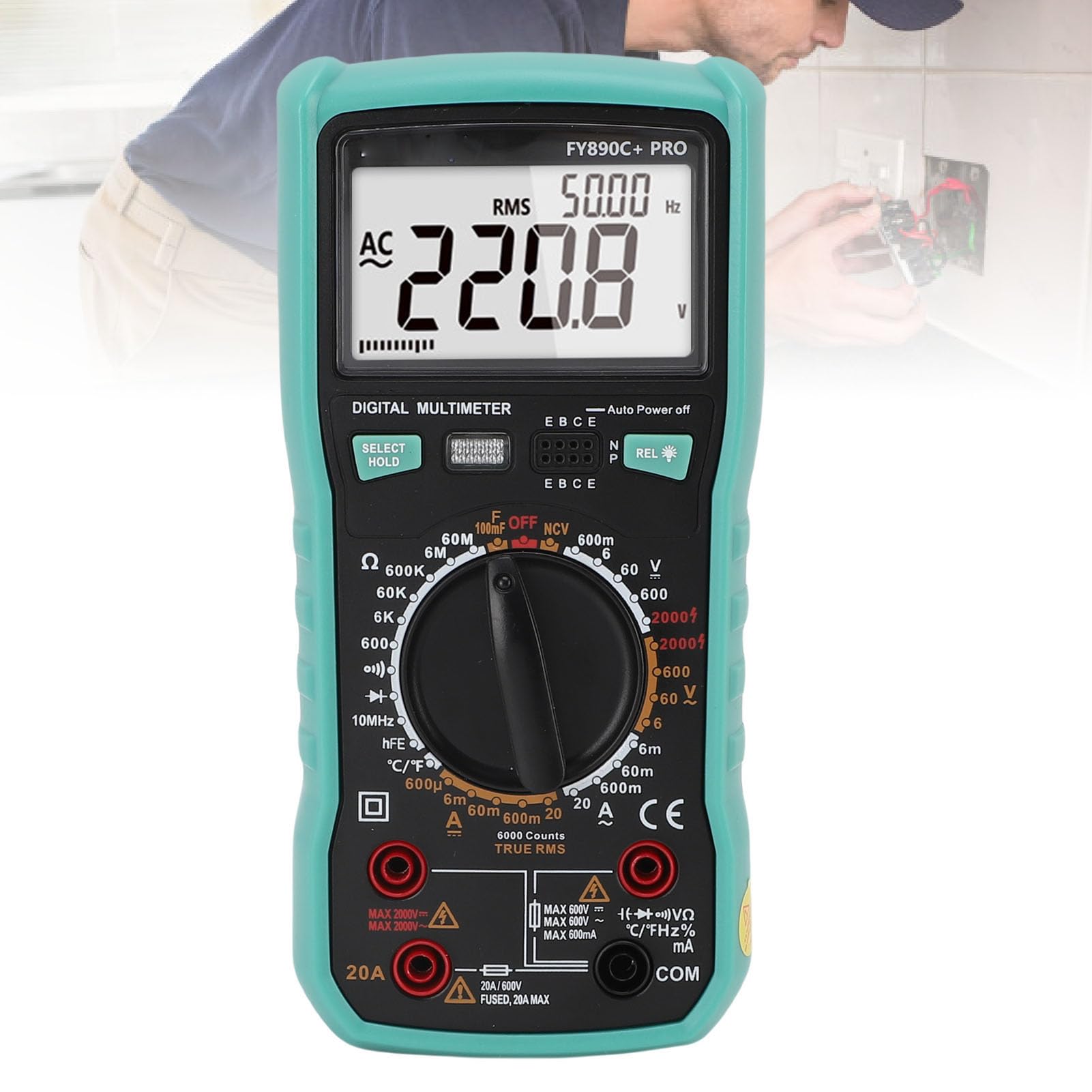 Digital-Multimeter, Intelligenter Anti-Burning-Tester mit 6000 Zählungen, Elektrischer Tester für Anfänger, ABS-Gummi