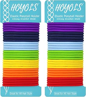 HOYOLS No Metal Hair Elastics Bands, Chakra Color Ponytail Holder No Snag Hair Ties for Girls Women Thick Hair 4mm, Hair Accessories - 7 Colors 56 Count