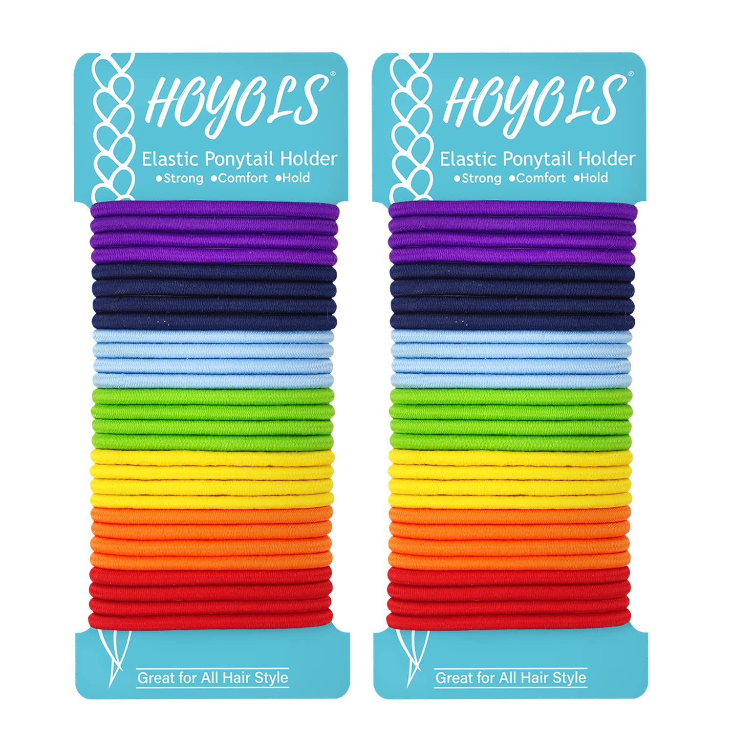 HOYOLS No Metal Elastics Bands, Chakra Color Ponytail Holders 56 pcs
