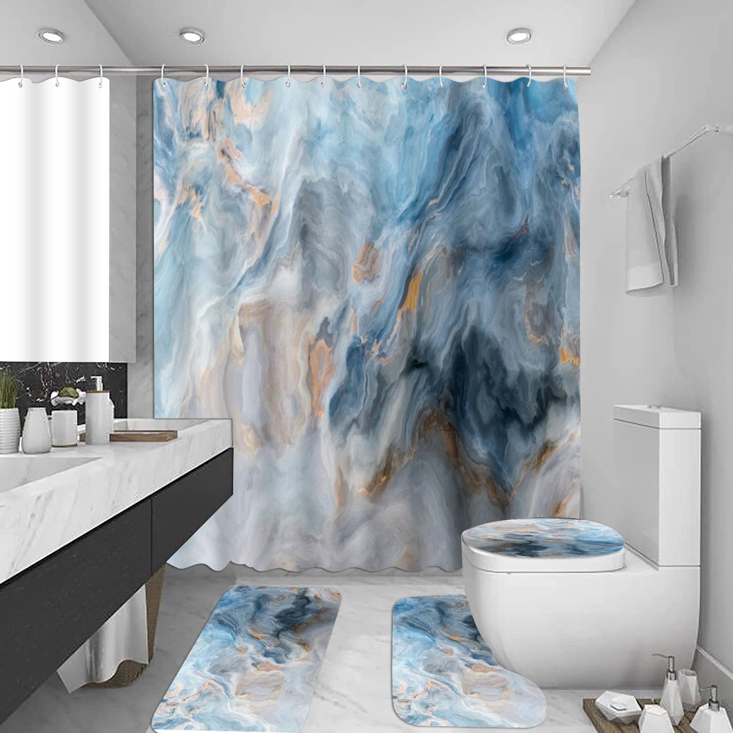 Tapis de bain absorbant marbre bleu 50x80 antidérapant microfibre
