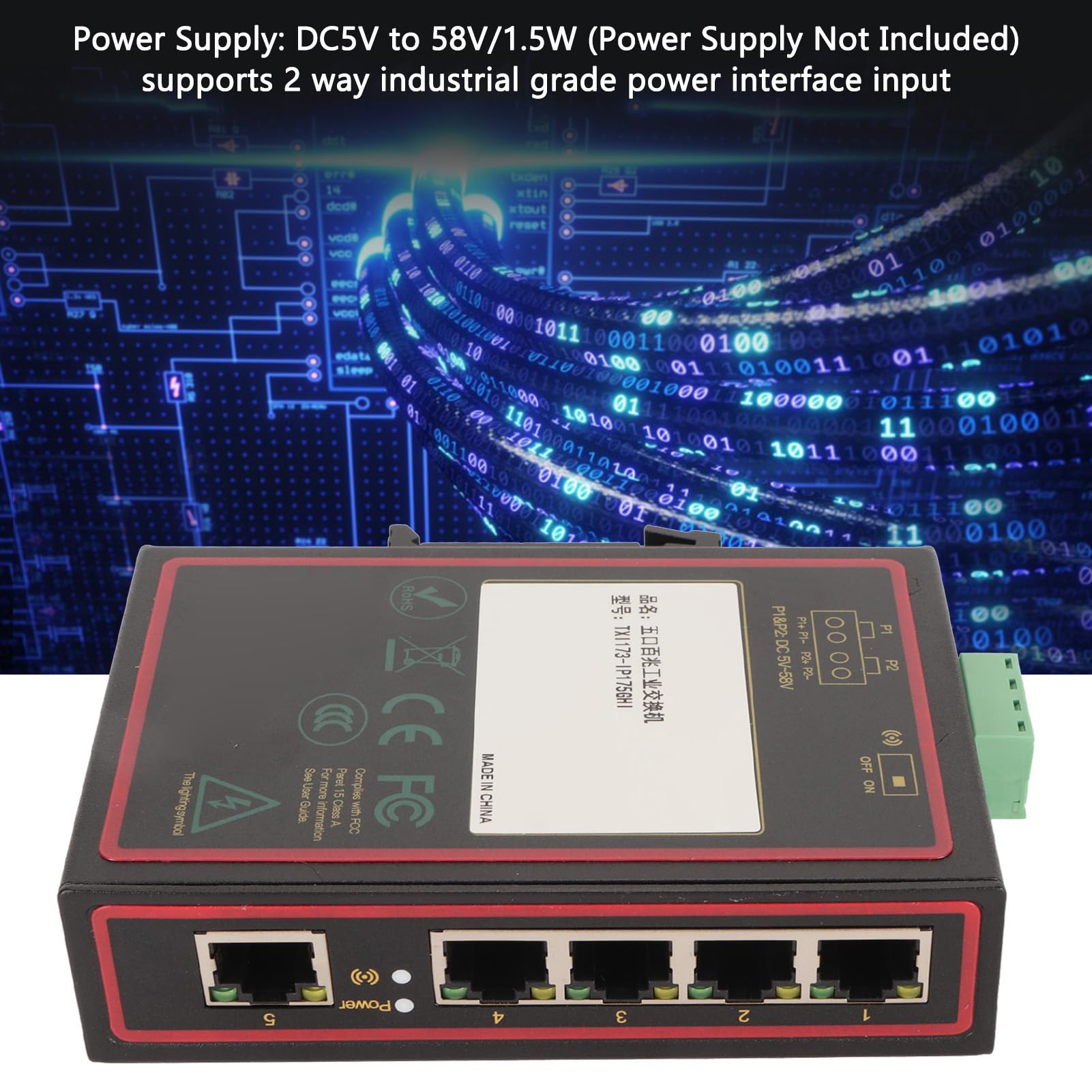 Cocoarm Przemysłowy Przełącznik Ethernet 5 Portów, Szyna DIN, Niezarządzany