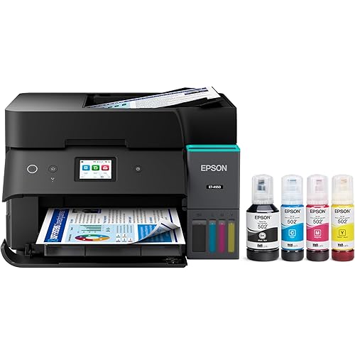 Epson EcoTank ET-4950 Wireless All-in-One Color Supertank Printer with up to 3 Years of Ink, Refillable Tanks, Perfect for Home, 18 PPM, 2.4" Color Touchscreen, Auto Document Feeder – Black
