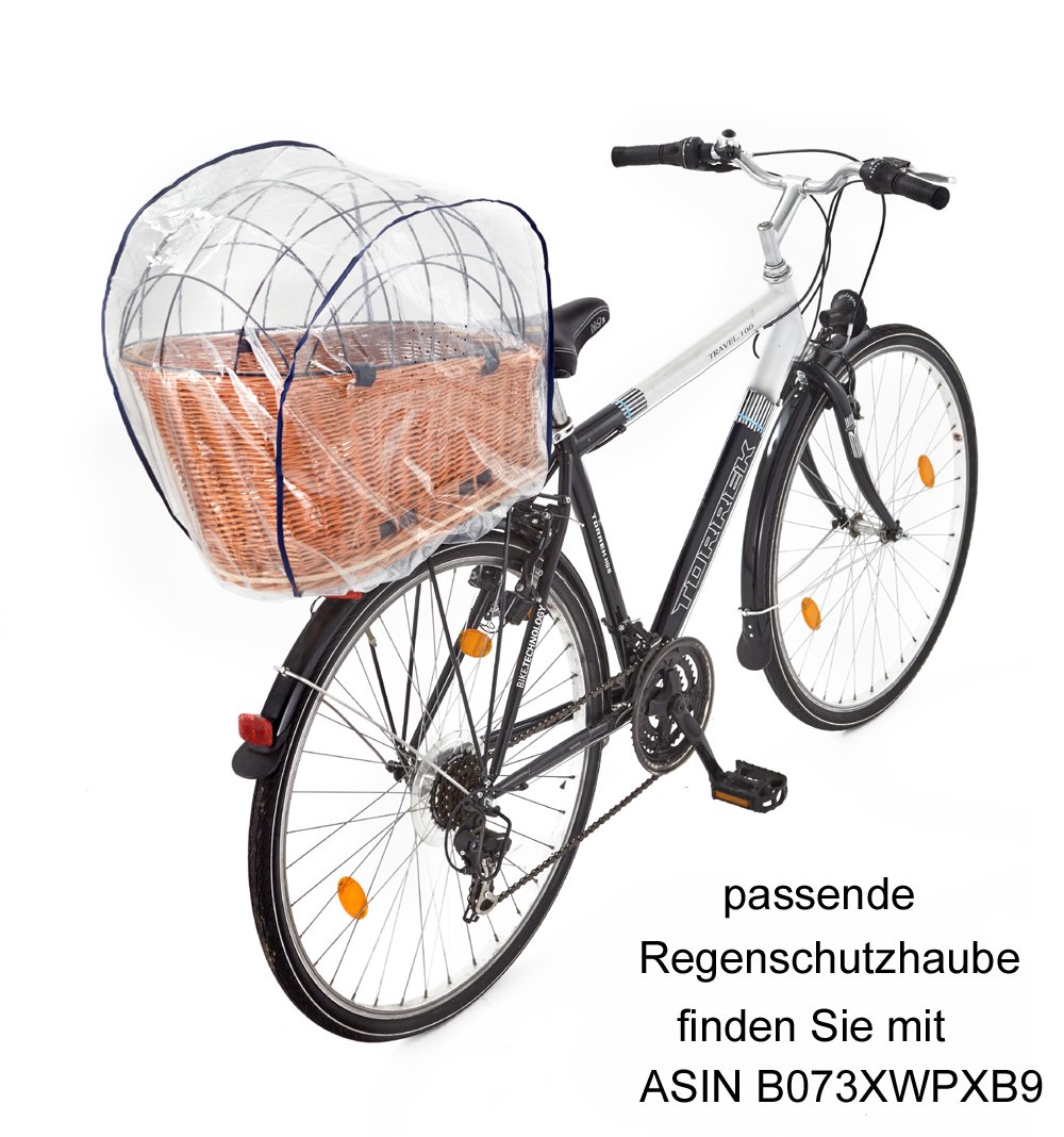 Tigana Hundefahrradkorb für Gepäckträger aus Weide 60 x 39 cm Weiß Gitter Tierkorb Hinterradkorb Hundekorb für Fahrrad (W-S) (XXL + Kissen/Holz/Einlage G1)