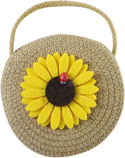 Oblivion Cute Mini Round Sunflower Crossbody Purse – Lightweight Straw Style Sling Bag for Women & Girls – Small 12x12cm T...