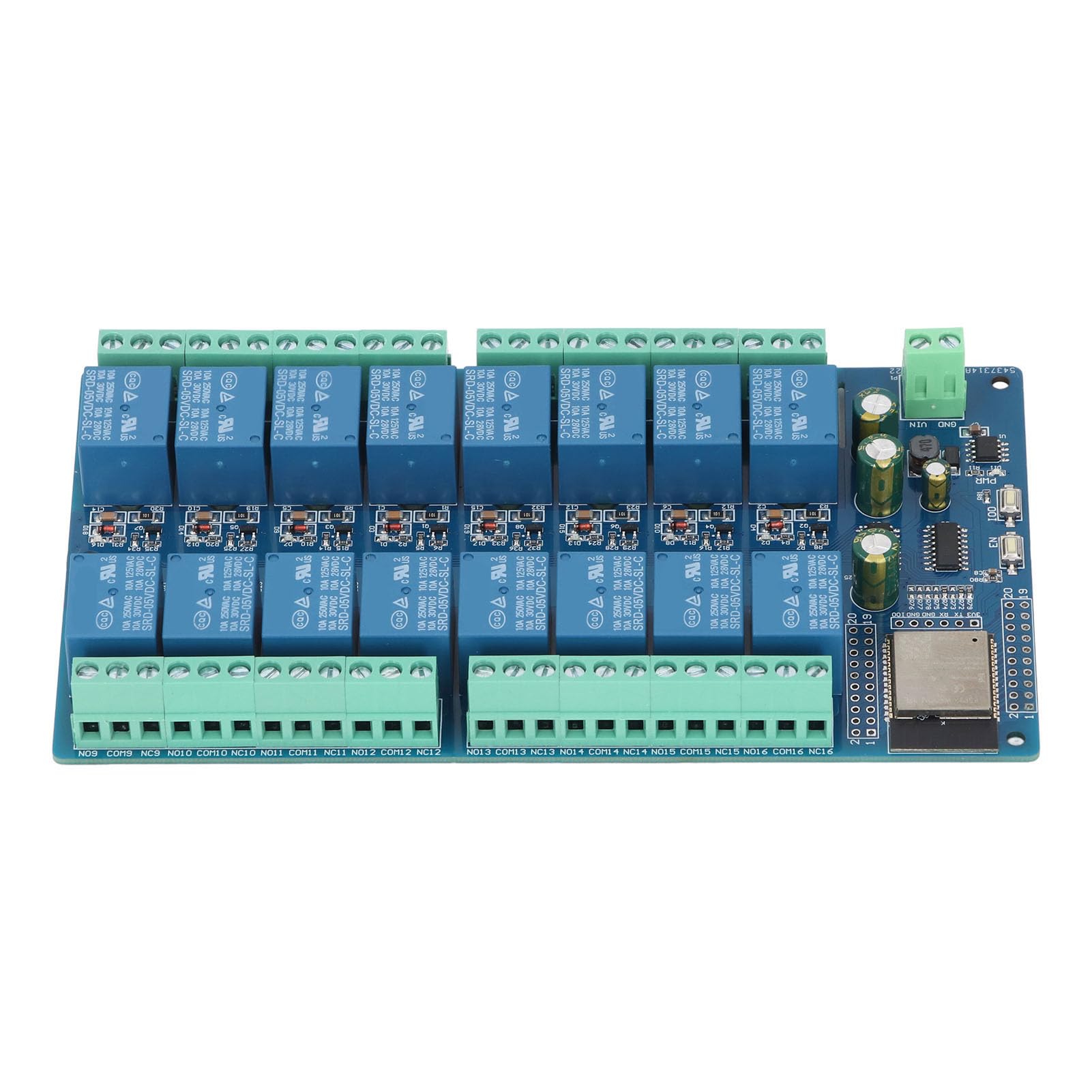 Carte de Module Relais 16 canaux pour -WROOM, Carte de Développement Relais pour Maison Connectée, Alimentation DC5-12V, Contrôle de Charges Jusqu'à AC 250 V ou DC 30 V