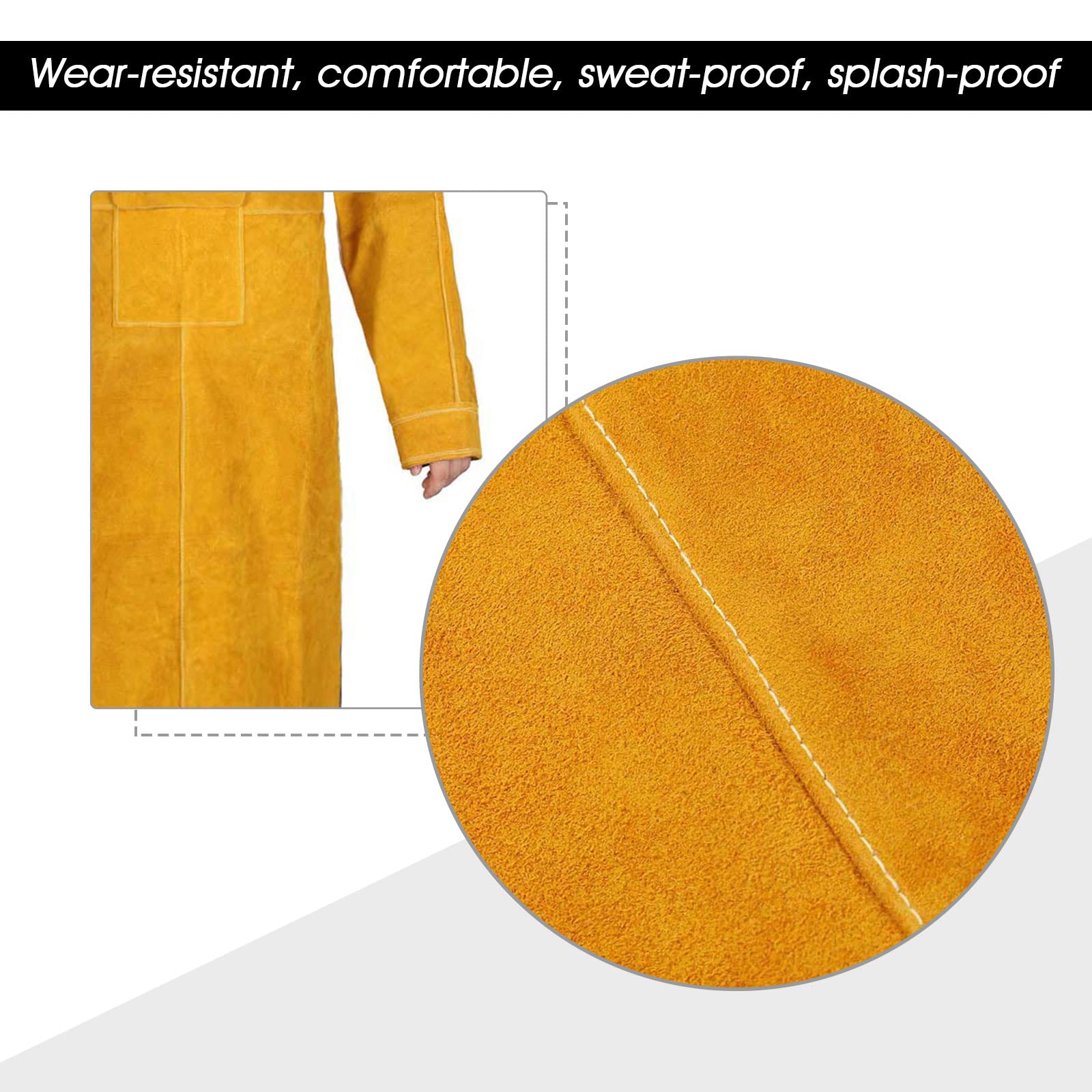 ENJOHOS Delantal de soldadura integrado para soldadura Esparcidor de fuego de cuero Delantal accesorio de soldadura por salpicadura antitermal Soporte de herramienta de fuego amarillo 105 cm