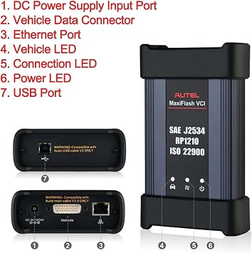 مجموعة Autel MaxiFlash VCI، جهاز برمجة التمرير J2534، متوافق مع MS909/MS909EV/MS909CV/Ultra Lite/Elite II Pro، يدعم CAN FD وDoIP وRP1210 وترميز وحدة التحكم الإلكترونية وبرمجة BMW Benz